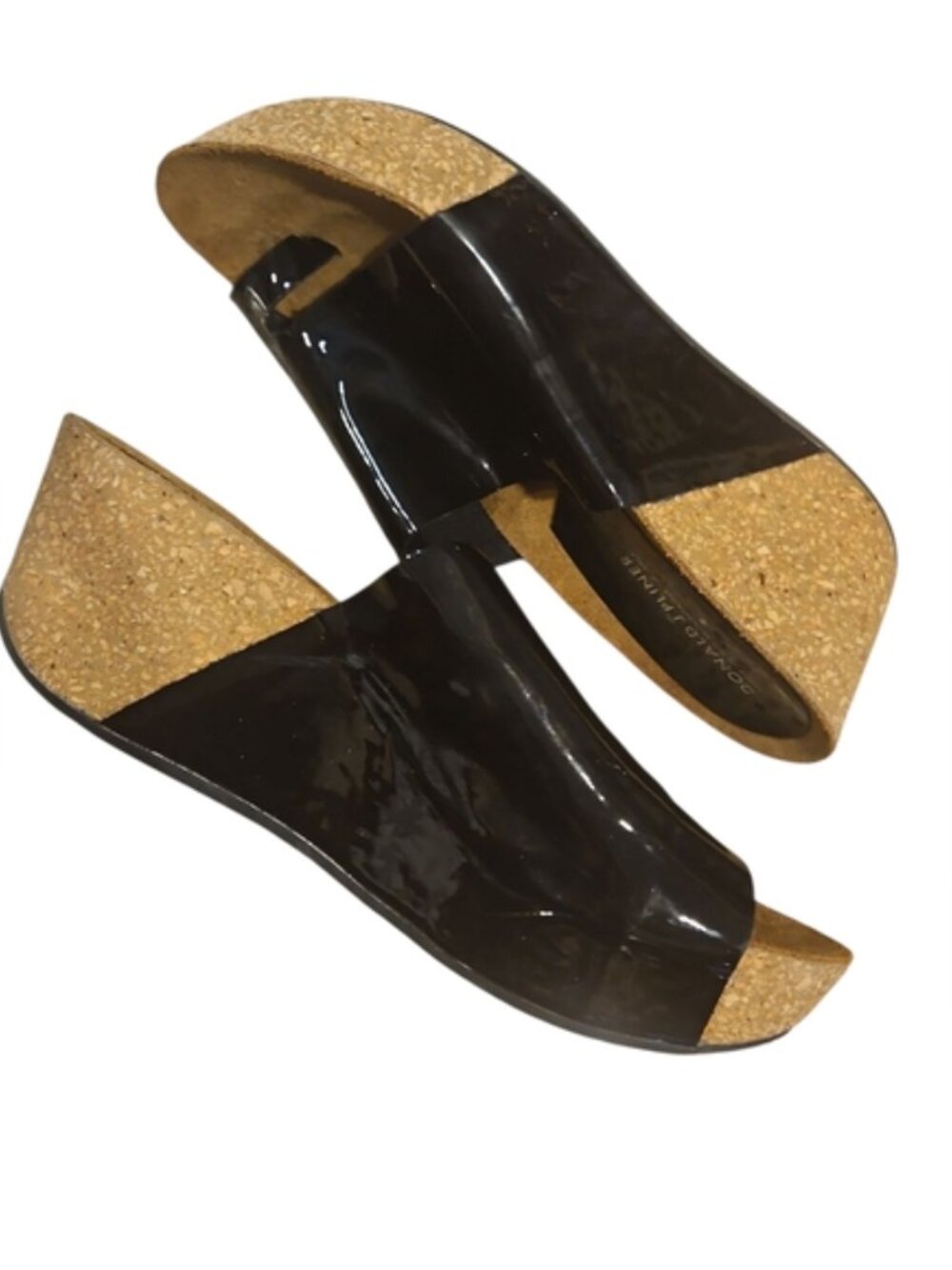 Donald Pliner SZ 8.5 Ginie Black Patent Leather Platform Wedge Sandals - Picture 3 of 8